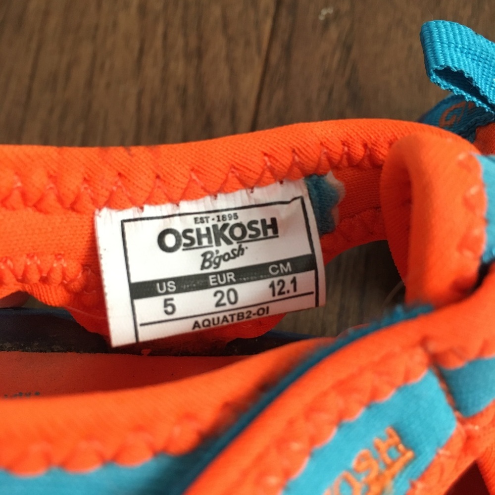 Oshkosh B’gosh Bright Blue Aqua Orange Toddler Water Shoes Sandals Size 5 - Picture 9 of 9